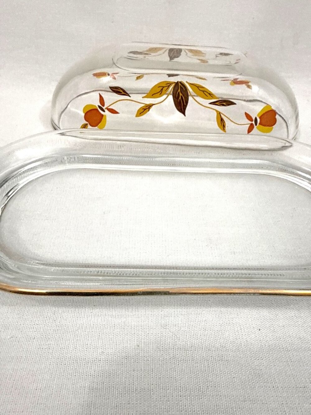 Hall Jewel Tea Autumn Leaf Glass Covered Butter Dish MCM - Picture 4 of 9